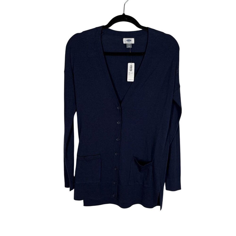 Old Navy Women S Navy Blue Lightweight V-Neck Button Up Boyfriend Cardigan NWT - Picture 1 of 9